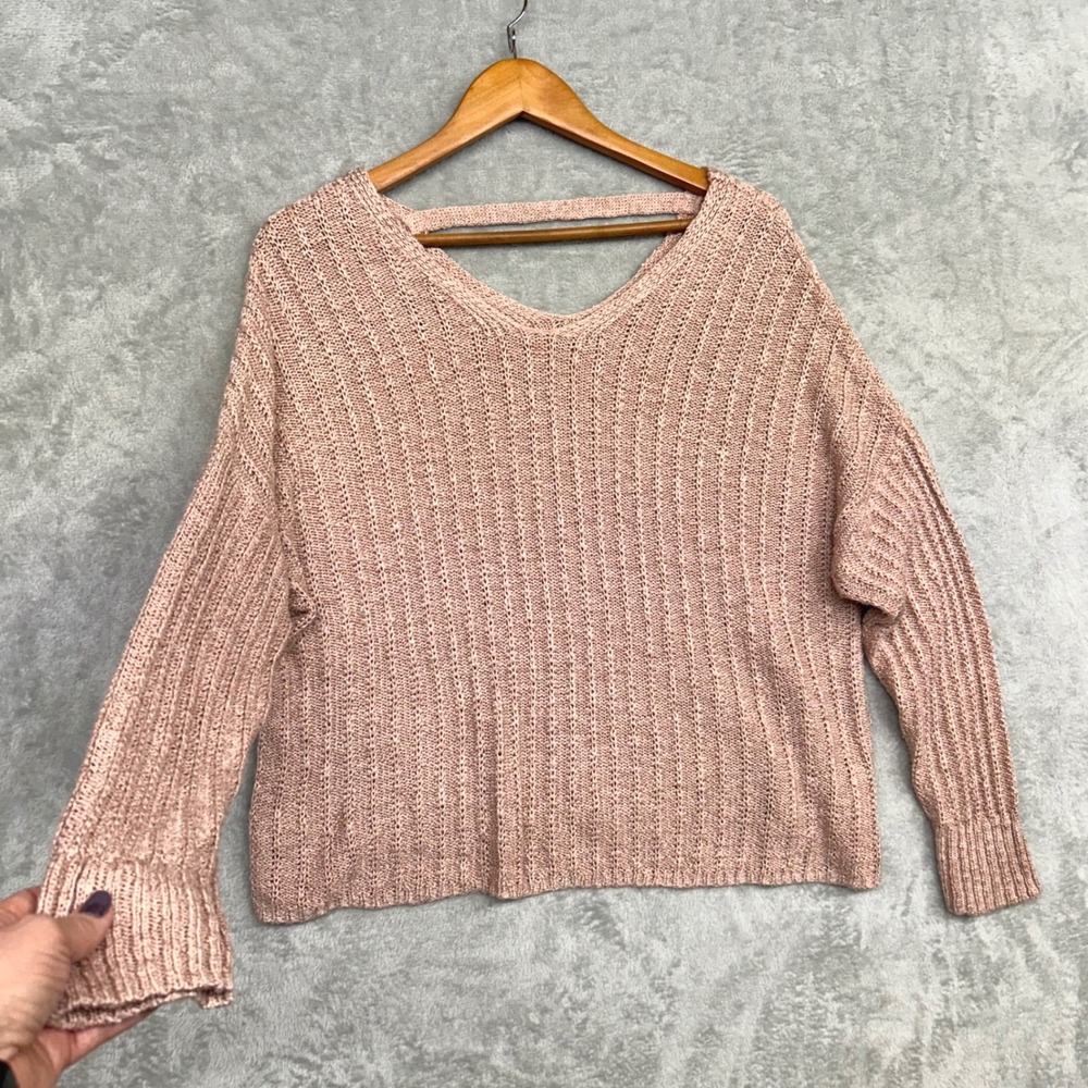 SO Open Knit Sweater Womens XL Coral Rose Pink Cottagecore Coquette Dainty Boho